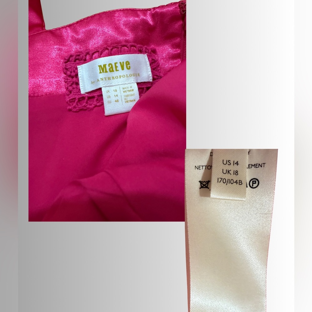 NWT - ANTHROPOLOGIE MAEVE - Pink Satin Mini Bow Cocktail Dress - Sz 14 - Picture 7 of 13